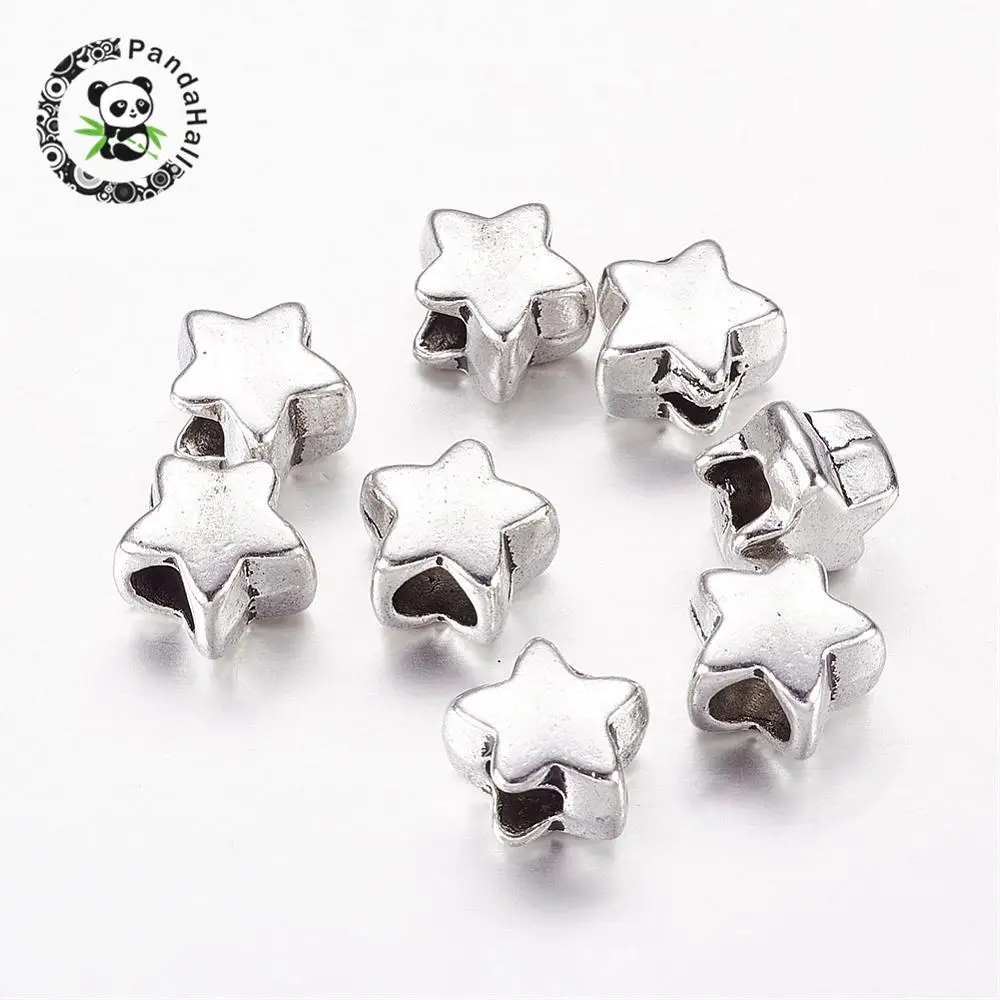 

Large Hole Beads, Tibetan Style European Star Beads, Antique Silver, Lead Free and Cadmium Free, 12mm long, 12mm wide, 12mm