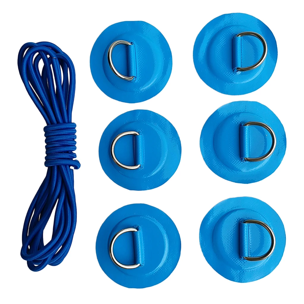 6Pcs Kayak PVC Inflatable Boat Kayak Dinghy Canoe Raft 316 Stainless Steel D-Ring Patch/Pad & Elastic Bungee Rope Cord Tie Down