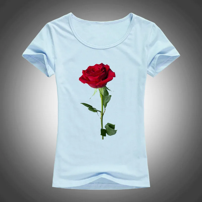 Футболка женская хлопковая с коротким рукавом принтом красных розы 2018|camiseta
