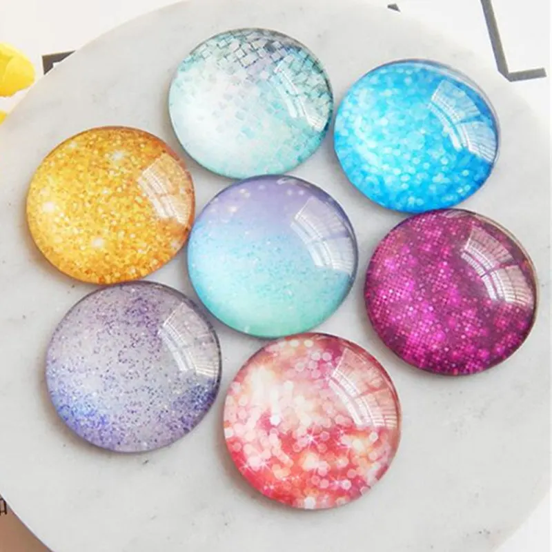 100 pieces Fluorescent dots DIY Round Glass Beads Cabochon Domes Flat