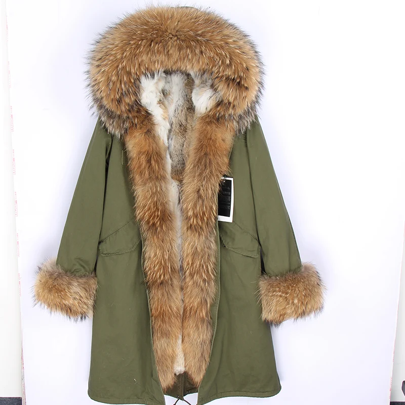 

Maomaokong Lengthen Women Parka Winter Jacket Real Fur Coat Natural Raccoon Fur Hood Rabbit Fur Liner Parkas
