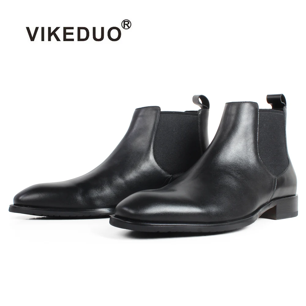 VIKEDUO/Новинка 2020 года Черные мужские кожаные ботинки из натуральной телячьей кожи