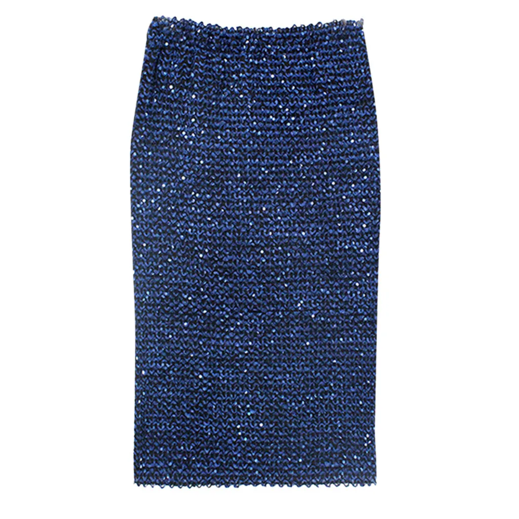 Женская юбка, летняя повседневная женская Однотонная юбка, юбка-карандаш, юбка с блестками, эластичная талия, уличная юбка-пачка - Цвет: Синий