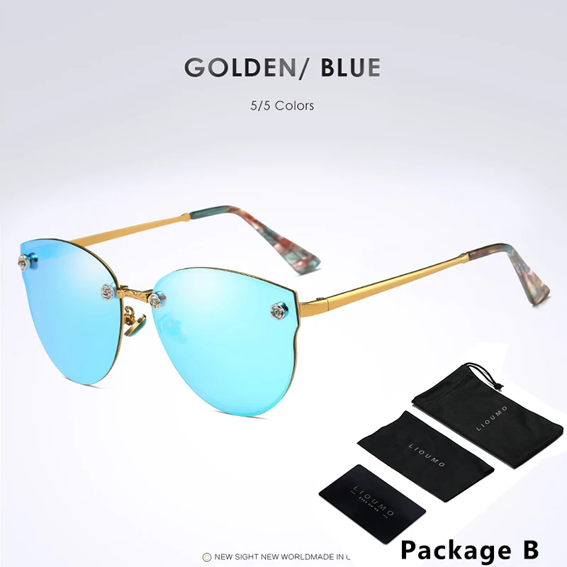 Для женщин солнцезащитные очки кошачий глаз модные оправы класса люкс, поляризационные, брендовые, женские солнцезащитные очки, очки Мода оттенки розового UV400 Oculos De Sol masculino - Цвет линз: B-Golden-Blue