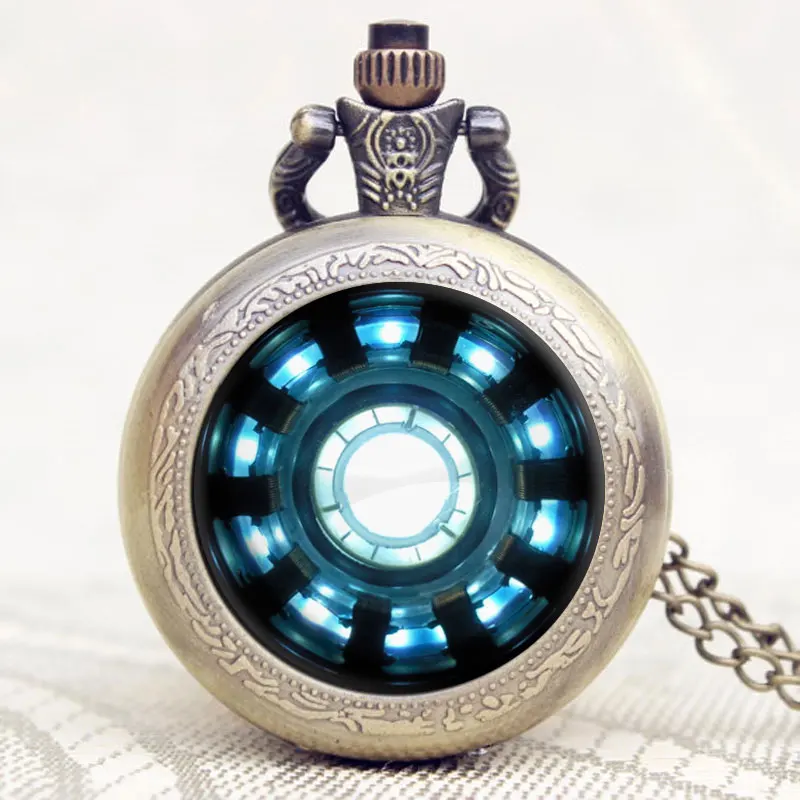 Новое поступление, Железный человек, винтажные кварцевые карманные часы с ожерельем, цепочка с подвеской, мужские и женские часы, подарок часы на цепочке