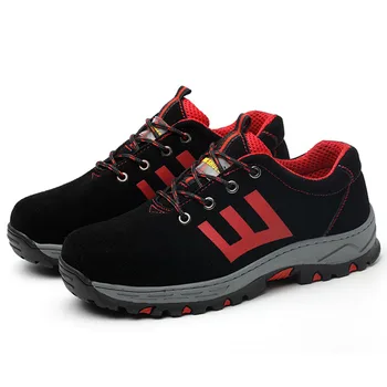 

mens fashion large size steel toe caps working safety shoes anti-puncture soft leather warehouse worker builder security boots