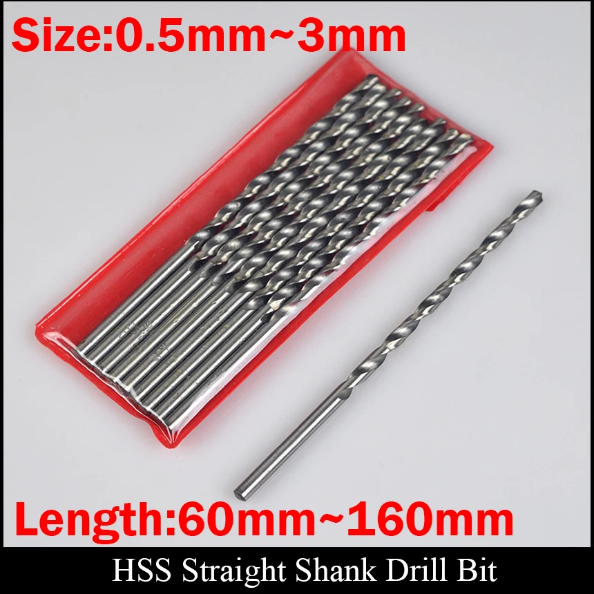 0.5mm 0.6mm 0.7mm 0.8mm 0.9mm 1mm 100mm Extra Long Plastic Metal Wood AL High Speed Steel HSS Straight Shank Twist Drill Bit