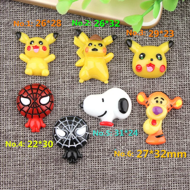 

10Pcs/lot Cartoon Pikachu Spiderman Flatback Flat Back Resin Cabochon for Hair Bow Center DIY Scrapbooking Phone Case Deco Parts