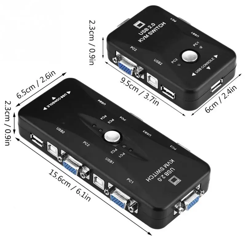 USB 2,0 KVM переключатель 2/4 Порты и разъёмы VGA ручной распределительная коробка видео конвертер адаптер общего доступа коммутаторы