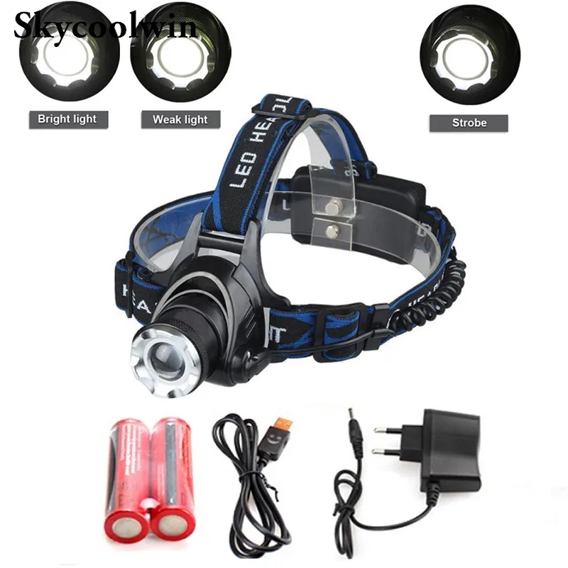 

Flashlights XML T6 2000 Lumen Headlight 4-Mode LED Headlamp AC Power Bank Rechargeable Hunting Head Light 18650 Charger