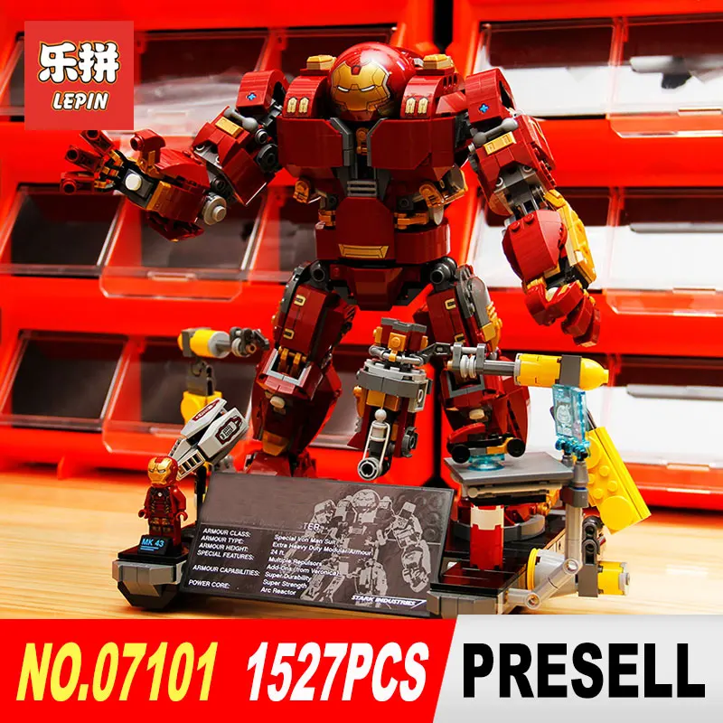 

LEPIN 07101 Super Heroed 1527Pcs Iron Man Anti Hulk Mech Toy Building Bricks Blocks Model Compatible with 76105 for Children
