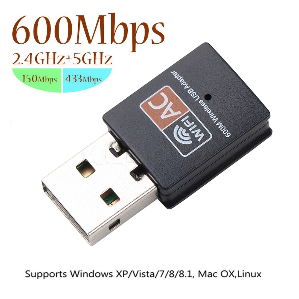 Kebidu USB Wifi адаптер 600mbps 2,4 GHz+ 5GHz Двухдиапазонная Wifi антенна USB сетевая карта для Windows 802.11b/n/g/ac