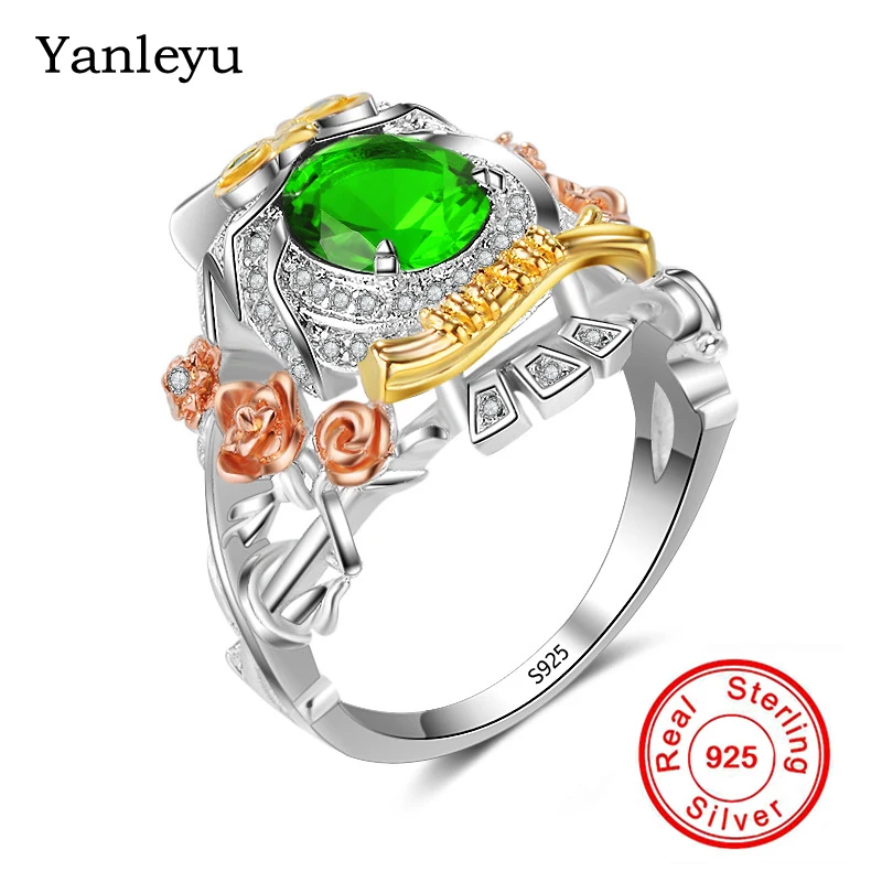 Женские кольца Совы Yanleyu из серебра 925 пробы с зеленым кубическим цирконием