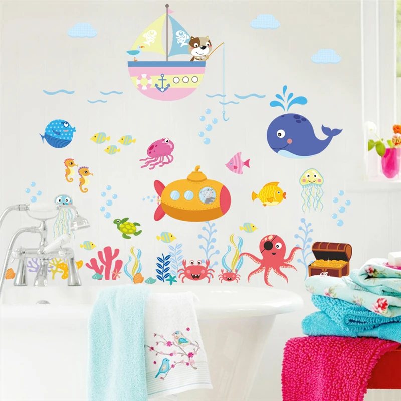 

underwater fish bubble wall stickers bedroom bathroom nursery home decor cartoon animals wall decals pvc mural art diy posters