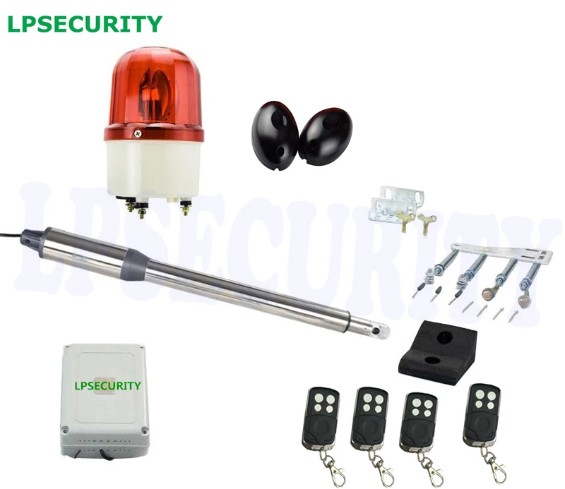 

LPSECURITY one pc 24VDC automatic swing gate door opener motors linear actuator photocell alarm lamp 4 remote controls