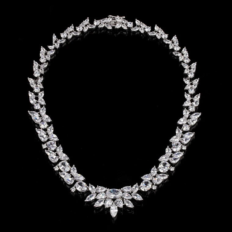 LUOTEEMI Luxury Sparkling AAA Cubic Zirconia Bridal High Quality Wedding Choker Necklace White Gold-Color For Women Jewelry Gift - Окраска металла: Necklace
