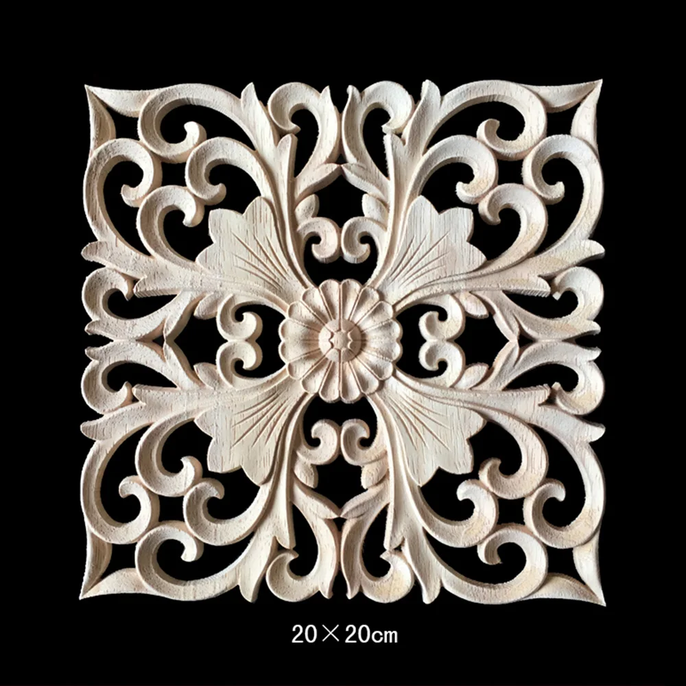 

15CM 20CM 24CM Wood Carved Onlay Appliques Carpenter Frame Decal Furniture Decoration Wooden Crafts Decorative Flower Ornament