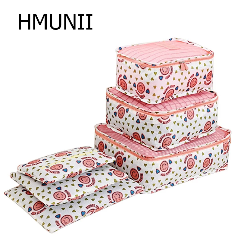 

HMUNII Brand 6PCS/Set High Quality Polyester Travel Mesh Bag Luggage Organizer Packing Cube Organiser Travel Bags suitcase HM-03