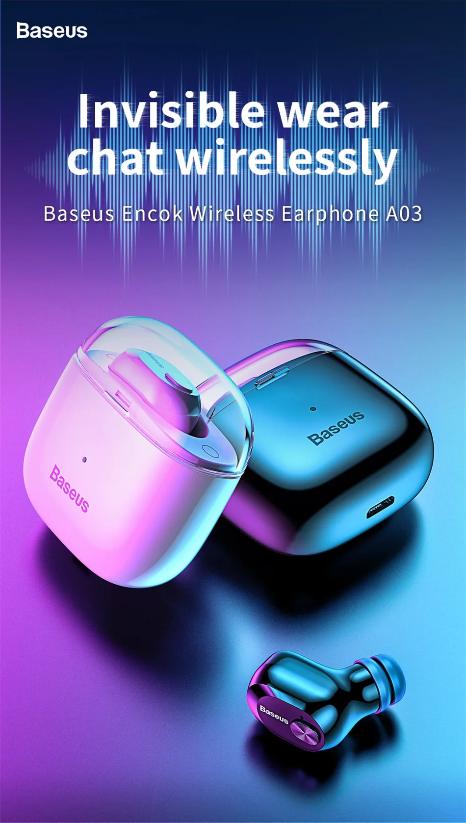 Baseus A03 Bluetooth наушники беспроводные Bluetooth 5,0 гарнитура со стерео микрофоном наушники Handfree для iPhone samsung Xiaomi