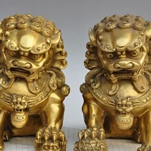 Xd 002720 " Китайский Латунь Народная Фэншуй Foo Фу Собака-Хранитель Лев скульптура Статуя Пара
