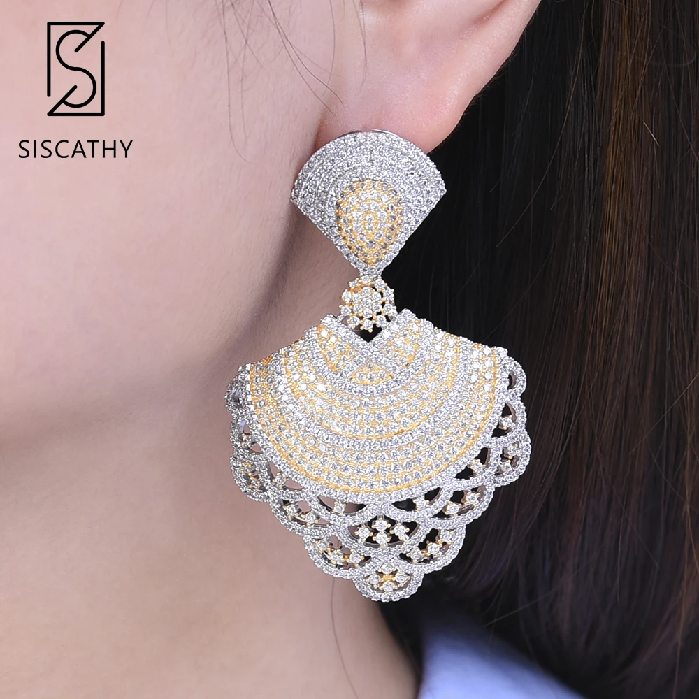 

SISCATHY Luxury Cubic Zirconia Geometric Earrings Inlaid African Wedding Engagement Wear Dangle Drop Earrings 2019 New Jewelry