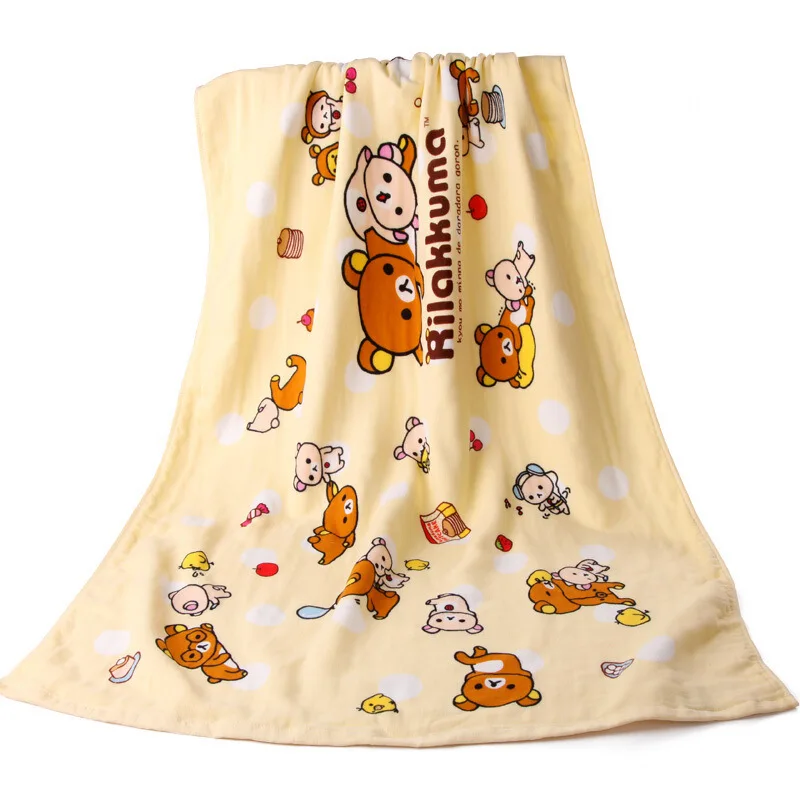 Дисней Rilakkuma десертное хлопковое Марлевое банное полотенце милое мягкое быстросохнущее банное полотенце для взрослых и детей пляжное полотенце детское одеяло - Цвет: Цвет: желтый