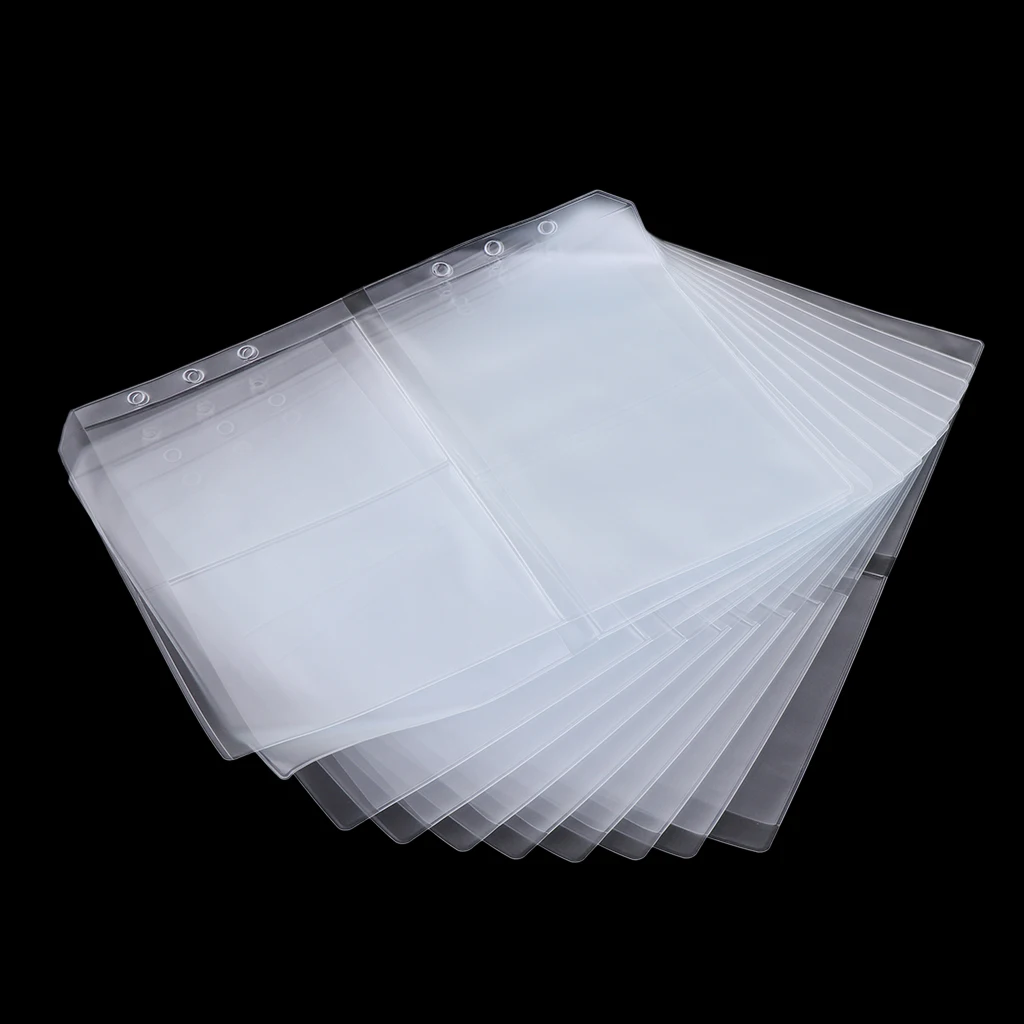 6-Ring Plastic Binder Pockets/Document Pouch/Name Card Credit Card Holder Bag, 10 Pcs Binder Planner Notebook Refills Pockets