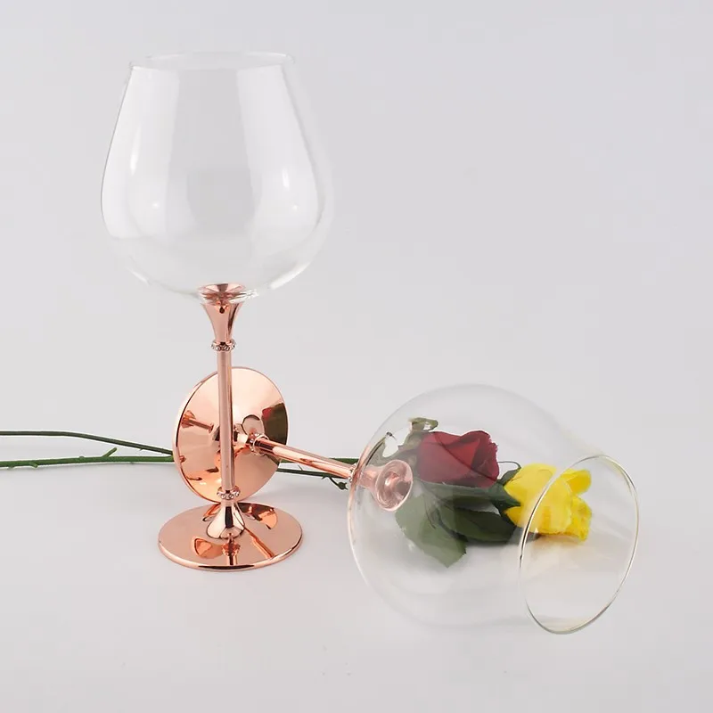 2016 new design clear crystal 680ml wine glass with rose gold stemin