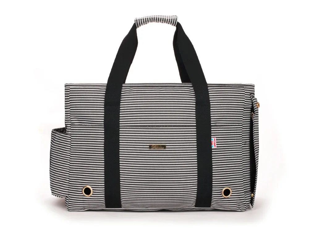 

Black Striped Polyester Pet Dogs Carrier Bag Fashion Small Puppy Dogs Bag