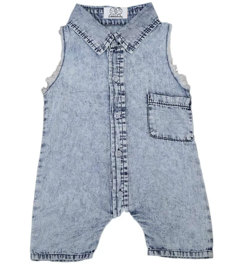 Cool Summer Boys Kids Denim Rompers Newborn Baby Children Sleeveless