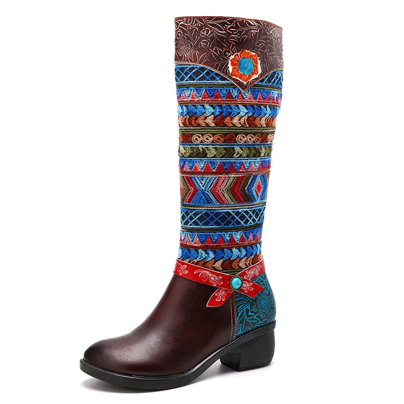 Echtes Lange Leder Blume 2019 Brown Botas Femme Plattform Stiefel Nouveau Alti Stivali Sondr Braun Altas Nähen Bottes Mode Gummi qISwqx08