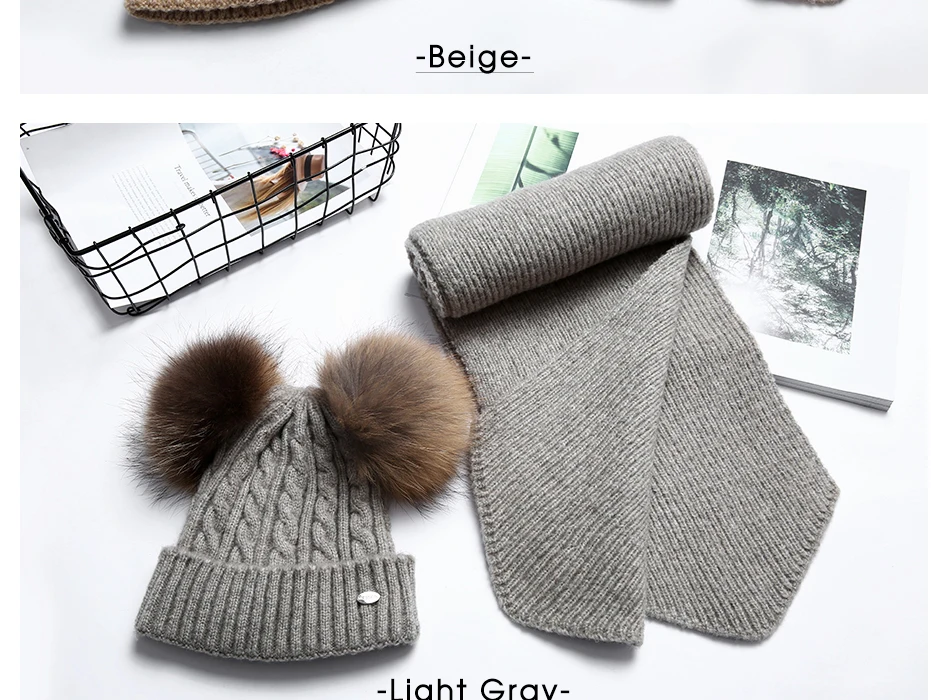 Parent-child Hat And Scarf Set Solid Winter Skullies Beanies With Fur Pompom High Quality Wool Knitted Hat Caps Children (14)