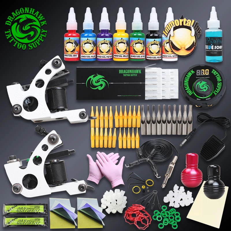 

Professional Tattoo Kit Set 2 Handmade Wire Cutting Tattoo Machine Gun Digital Tattoo Power Supply Immoral Tattoo Inks