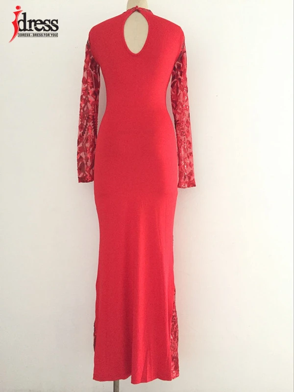 IDress 2018 Sexy Turtleneck Long Sleeve Sequined Party Dresses Floor Length Full Sleeved Bodycon Black Maxi Dress Evening Gown (2)
