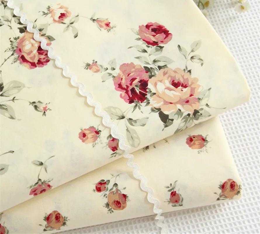

160cm*50cm chic yellow rose 100% cotton cloth bedding fabric patchwork bed sheet decoration pillow curtain tecido sewing tissue