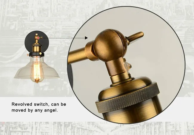 

Vintage glass wall light iron Retro wall lamp E27 110V 220V swing arm wall lamp adjustable bedroom living dinning room wall lamp