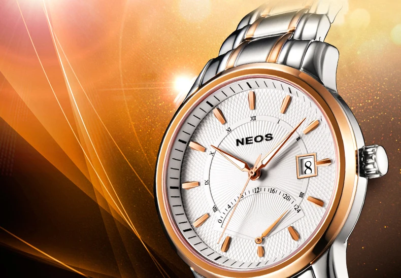 Neos Марка подлинные часы Для Мужчин's Нержавеющая сталь Бретели для нижнего белья простой Бизнес модные Водонепроницаемый Кварц Мода Для