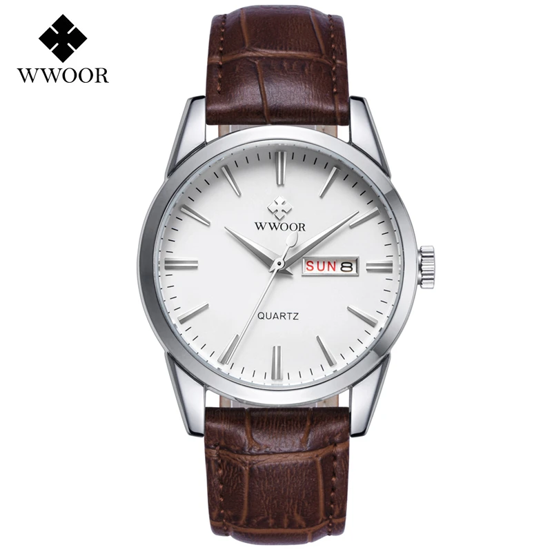 WWOOR Luxury Men Watch Military Sport Watches Men s Quartz Clock Leather Strap Waterproof Date Week 2