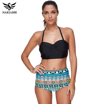 

NAKIAEOI New Bikini 2019 Women's Swimsuit Flower Print Sexy Bikini Push Up Swimsuit Patchwork Swimsuit Bikini Beach Swimwear Set