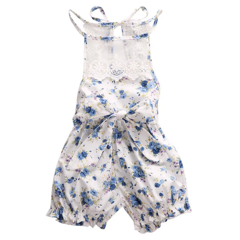 Горячая Мода новорожденных для маленьких девочек цветочный Кружево короткие ползунки комбинезон, костюм; пляжный костюм;
