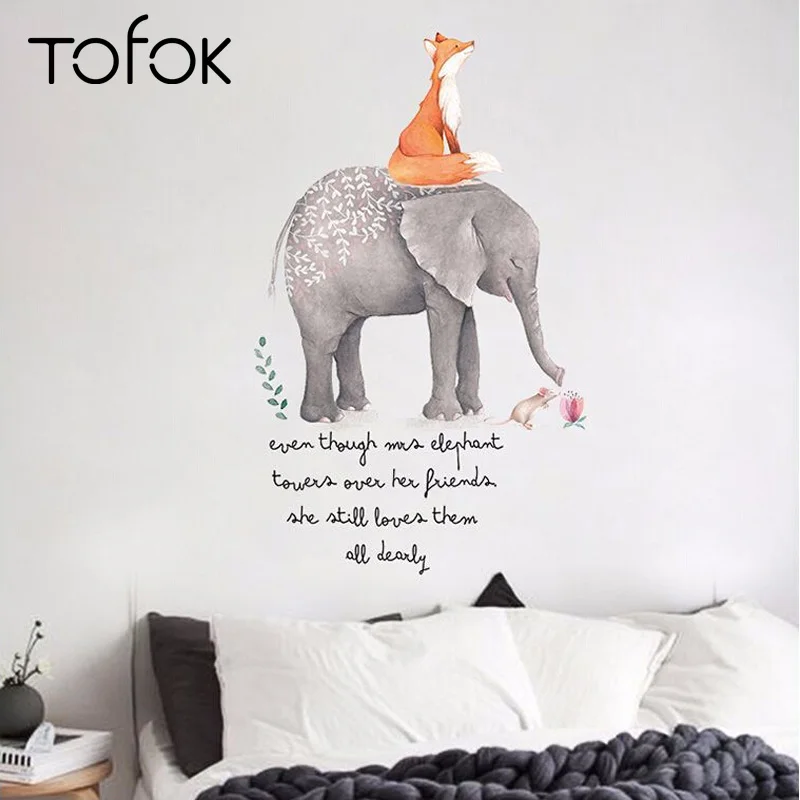 Tofok Cute Cartoon Fox Elephant Wall Stickers Children Room