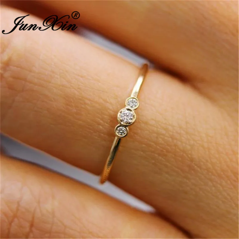 JUNXIN Stacking Female Thin Ring With Stone 925 Silver Rose Gold Filled Dainty Wedding Rings For Women White Zircon Midi Ring CZ