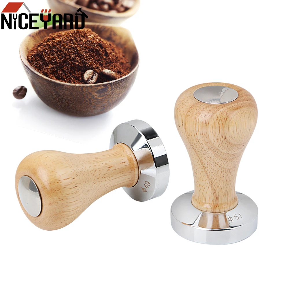 

51MM 49MM Wood Handle Coffee Powder Hammer Stainless Steel Coffee Tamper Barista Tools Flat Espresso Tamper Coffee Accessories