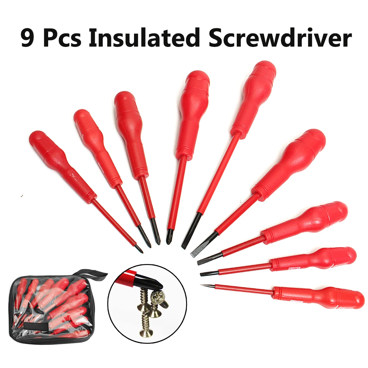 

Insulated Screwdriver Set 9pcs Withstand High Voltage 1000V Magnetic Phillips Slotted Durable Electrician Hand Resistant Tools