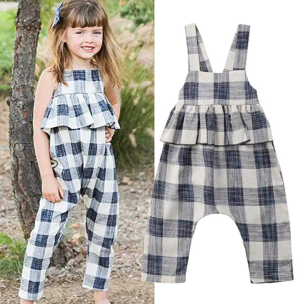 

Emmababy Boy Girl Kids Overall Plaid Long Trouser Bow Ruffles Overall Toddler Baby Infant Kids Summer Girl Boy Clothes 2-8Y