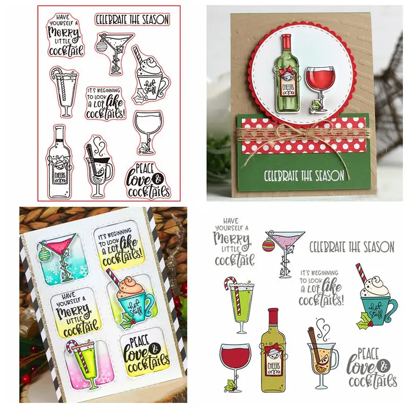 

Mixed Drinks Celebrate Clear Stamp DIY Stencil For Scrapbooking Album Photo Paper Card Craft Fun Embossing Template New