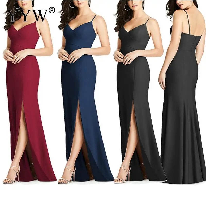 Женское однотонное вечернее платье Robe De Soiree черное с глубоким v-образным вырезом