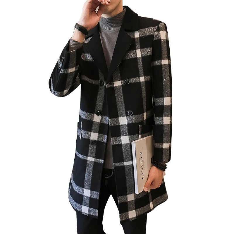 Мужское пальто, зимняя деловая Повседневная Длинная Куртка, мужские полосатые клетчатые пальто, мужские