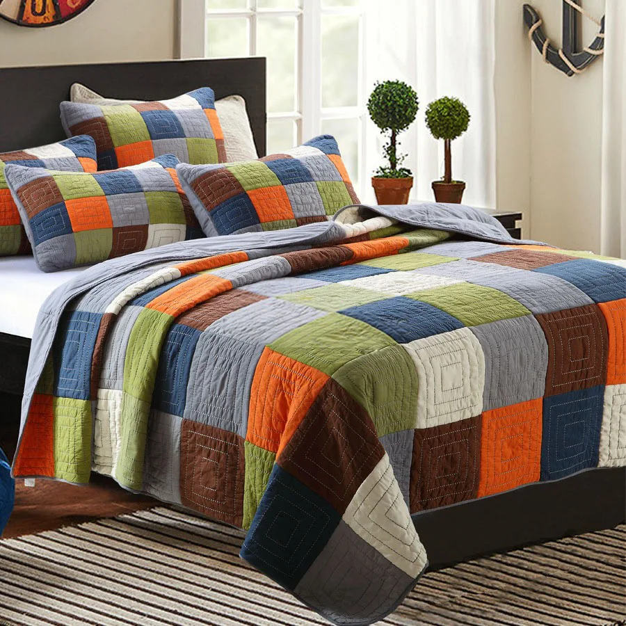 

Queen size 3PCS 100%Cotton Patchwork Shabby Bedspread Cotton Summer Colorful Quilts Bed Cover and Bedspread for All Season