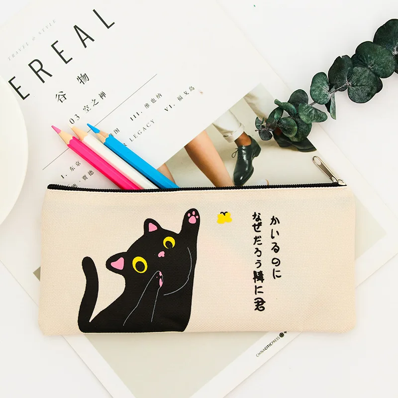Корейский кавайный мультяшный Кот, тканевый пенал для карандашей, креативный чехол для карандашей в виде животных для девочек, подарок, школьные канцелярские принадлежности